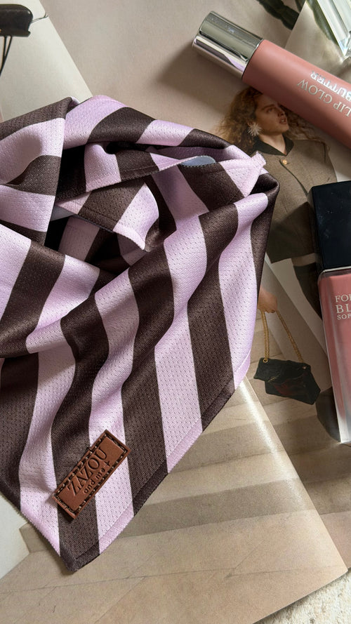Bandana rayé marron et rose