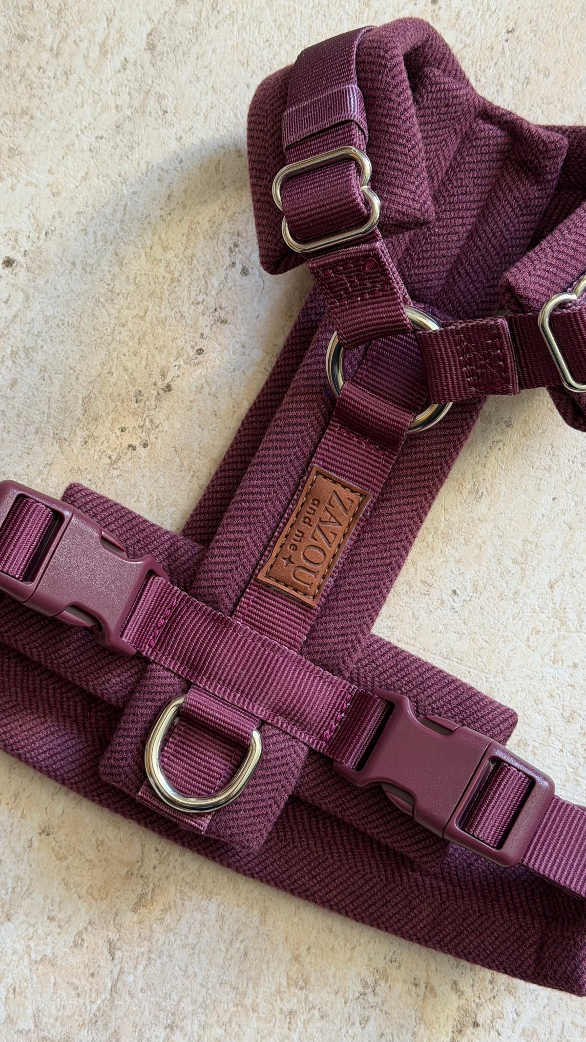 Harnais tweed chevron bordeaux