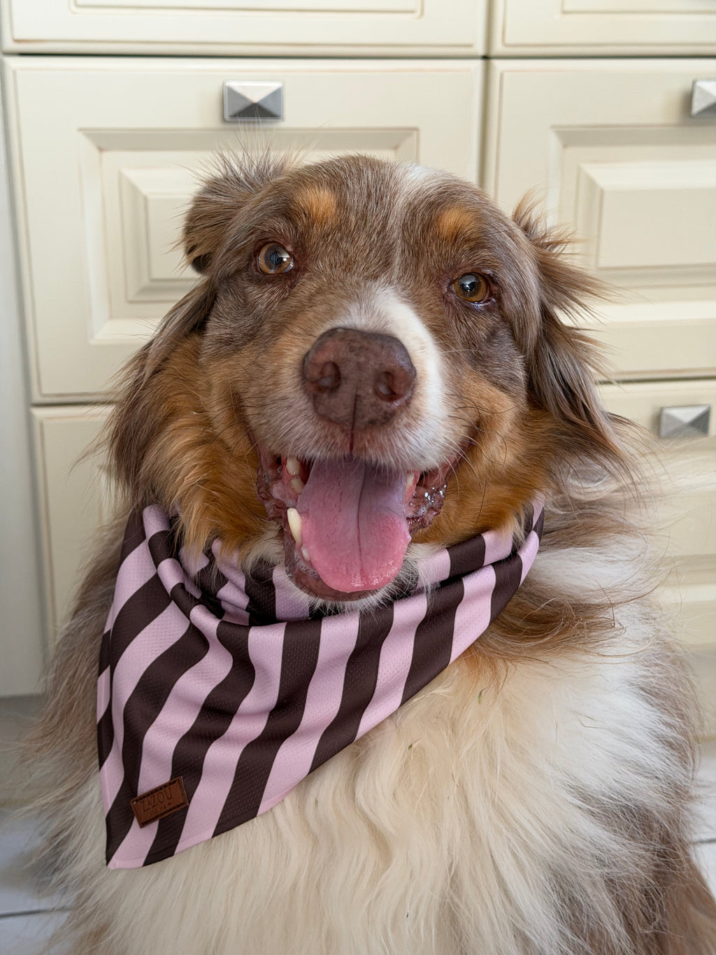 Bandana rayé marron et rose