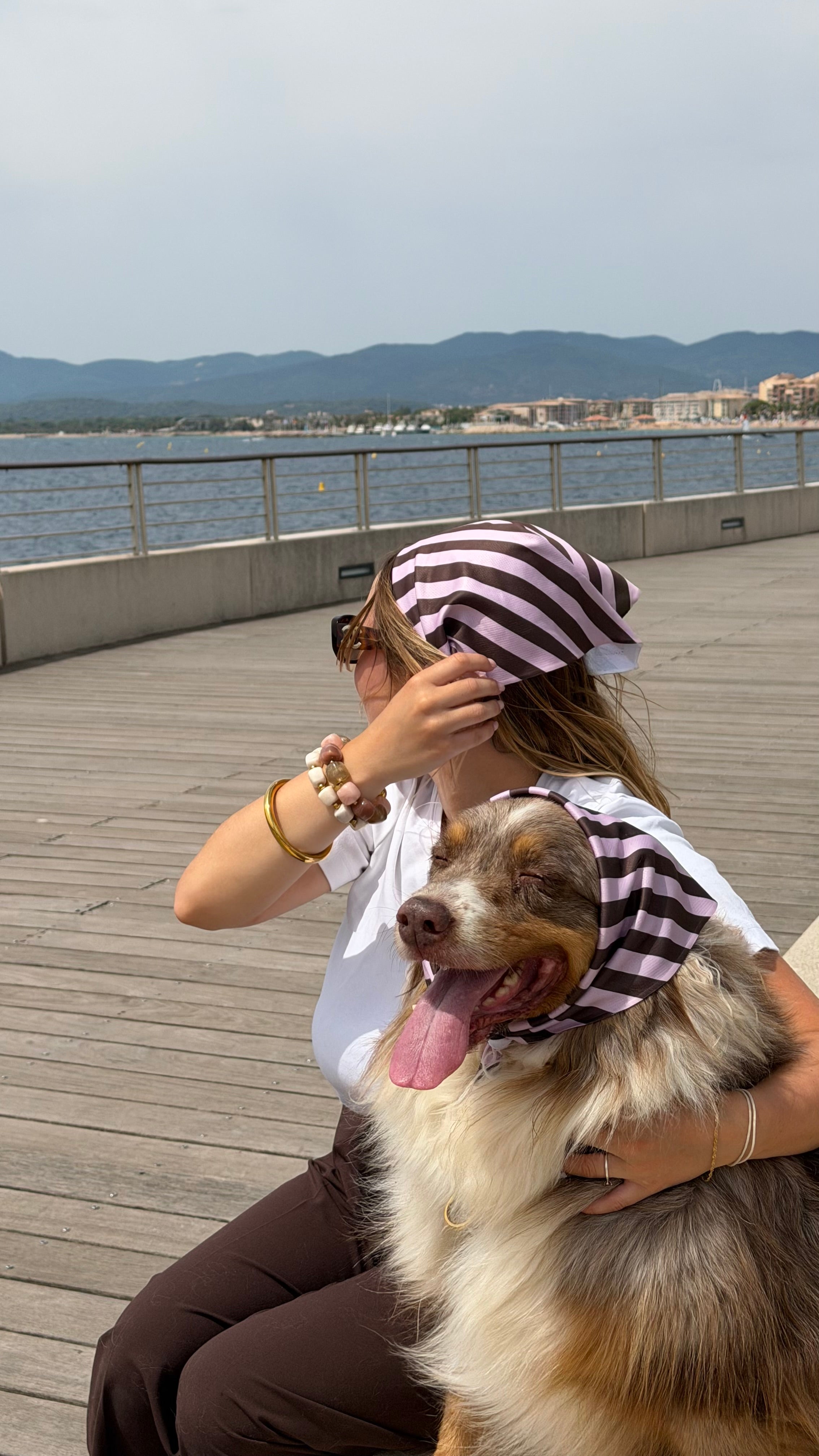 Bandana rayé marron et rose